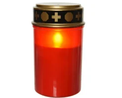 Bougie tombale rouge en plastique à LED effet flamme pour extérieur Toussaint - Ø 7,5 x H 12,5 cm