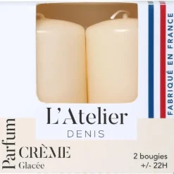 Bougies cylindriques ivoire parfum crème glacée L’Atelier de Denis - L’étui de 2