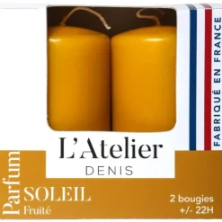 Bougies cylindriques ocre parfum soleil fruité L’Atelier de Denis - L’étui de 2