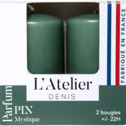 Bougies cylindriques vert parfum sapin L’Atelier de Denis - L’étui de 2