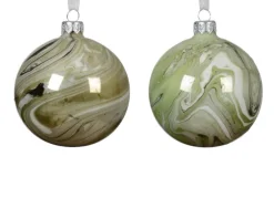 Boule de Noël ballotine en verre imitation marbre coloris vert - Ø 8 cm