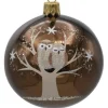 Boule de Noël brun et vert chouettes en verre - Ø 7 cm
