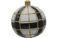 Boule de Noël en verre noir, blanc et or - Ø 7 cm