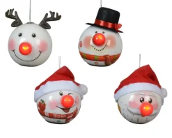 Boule en mousse blanche et rouge figurine de Noël à LED effet flash - 8,5 x 7,5 x 8,2 cm