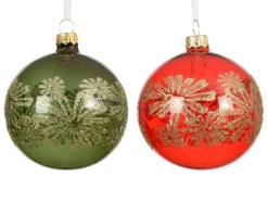 Boule en verre brillant transparente avec décor fleurs or - Ø 8 cm