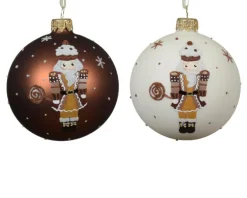 Boule en verre finition mate wool white et espresso avec décor casse-noisette - Ø 8 cm