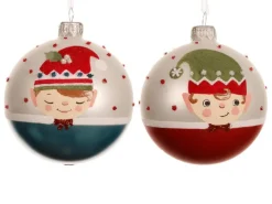 Boule en verre finition mate blanc d’hiver avec décor elfe - Ø 8 cm