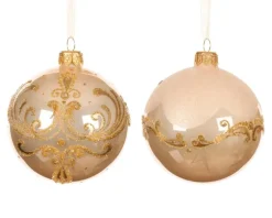 Boule en verre émaillé coloris beige pourtour baroque - Ø 8 cm