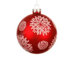 Boule en verre mate rouge avec décor feu d’artifice - Ø 10 cm
