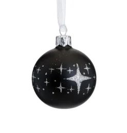 Boule en verre noir pourtour étoiles - Ø 6 cm