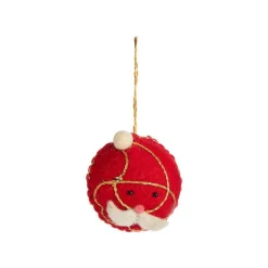 Boule Père Noël en laine polyester rouge et blanc - Ø 4 cm