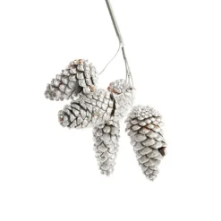 Bouquet de 5 pommes de pin tigées teintées argent pour décoration de Noël