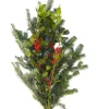 Bouquet de branches de sapin, houx et bouleau vert et rouge pour décoration de Noël - 50/60 cm