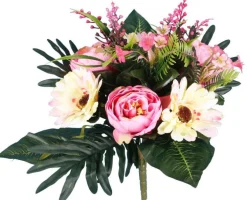 Bouquet de fleurs artificielles Pivoine et Gerbera crème et rose – Les 12 fleurs