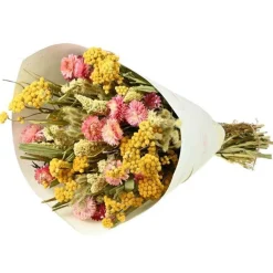 Bouquet de fleurs séchées Prestige coloris jaune rose - H 50 cm
