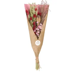 Bouquet de fleurs séchées roseouge en mélange dans papier kraft Naturalys Field - 55 cm