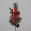 Branche artificielle de pin-sapin avec baies et cônes sur pique – 57 cm