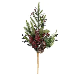 Branche artificielle de sapin avec pomme de pin et baies rouges Bodi - 35 x 13 cm