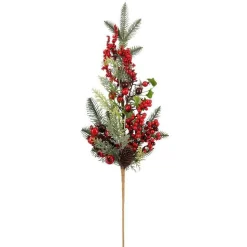 Branche artificielle de sapin et décoration rouge Norah - 73 x 13 cm