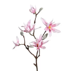 Branche de magnolia artificielle à 4 fleurs rose clair - 76 cm