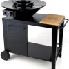 Braséro gaz et wok sur chariot coloris noir avec planche en fonte Somagic - 107 x 78 x 98,5 cm