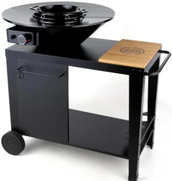 Braséro gaz et wok sur chariot coloris noir avec planche en fonte Somagic - 107 x 78 x 98,5 cm