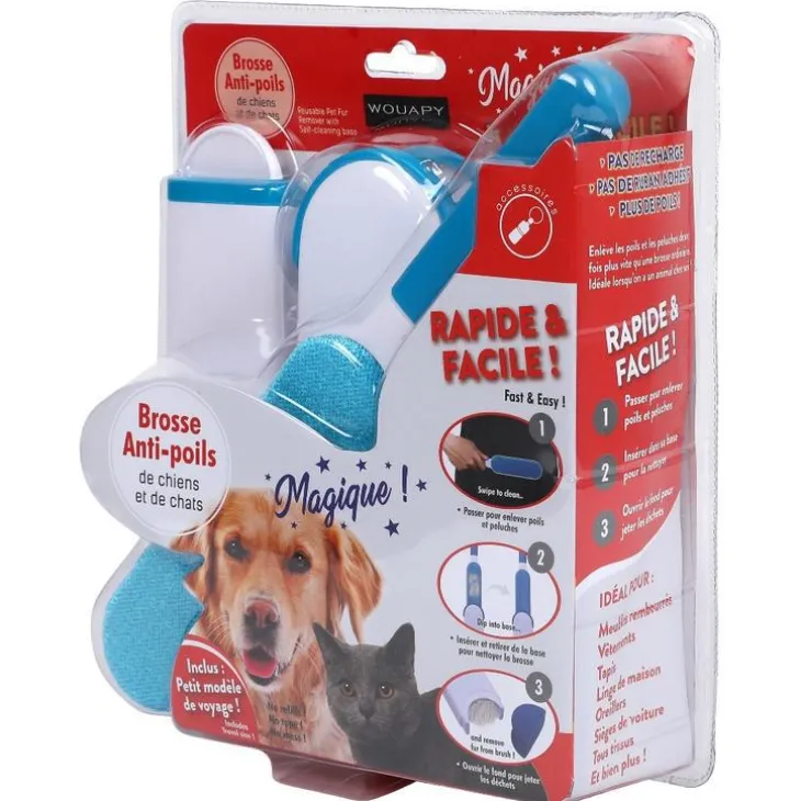 Brosse anti-poils magique coloris bleu Wouapy