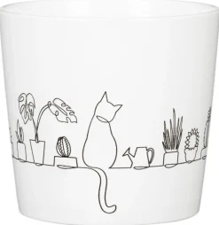 Cache-pot en céramique blanc motifs chat Scheurich 870 Catview - Ø 13 cm