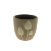Cache-pot en céramique taupe à motif de chardon - Ø 13,5 x H 12,5 cm