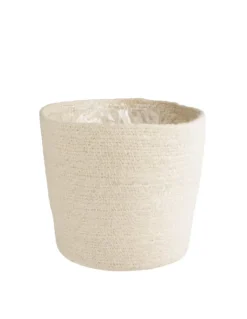 Cache-pot vannerie naturelle coloris blanc en jute - 20,5 x 19,5 x 16 cm