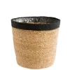 Cache-pot vannerie naturelle avec rebord noir coloris beige - 15 x 14 x 12 cm
