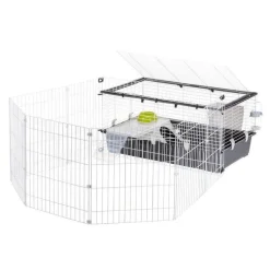 Cage avec enclos pour lapin et cochon d'inde coloris noir et blanc Ferplast Parkhome – 95 x 177,5 x 56 cm