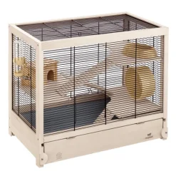 Cage en bois pin nordique coloris blanc Hamsterville - 60 x 34 x 49 cm