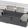 Cage pour lapin avec rampe extérieure coloris gris - 140 x 71 x 51 cm