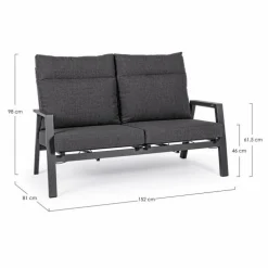 Canapé inclinable 2 places anthracite, matière durable - BIZZOTTO Kledi