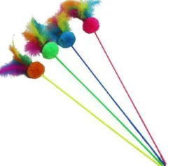 Canne à pêche pour chat coloris multicolore avec des plumes Bubimex - 58 cm