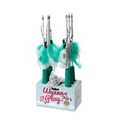 Canne à pêche pour chat coloris vert et blanc télescopique Europet