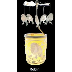 Carrousel photophore en métal argenté avec oiseaux - H 12 cm