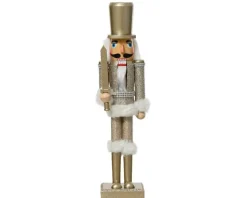 Casse-noisette à poser coloris champagne en bois de pin et tissu - 7,5 x 6 x 25 cm