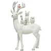 Cerf en polyrésine blanche à paillettes avec petits animaux - 8 x 16 x 25,5 cm