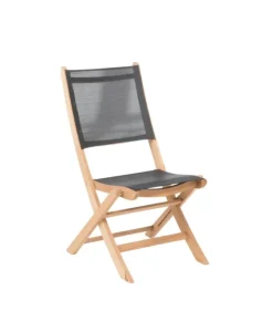 Chaise en aluminium noir et teck Flore - 43 x 54 x 84 cm