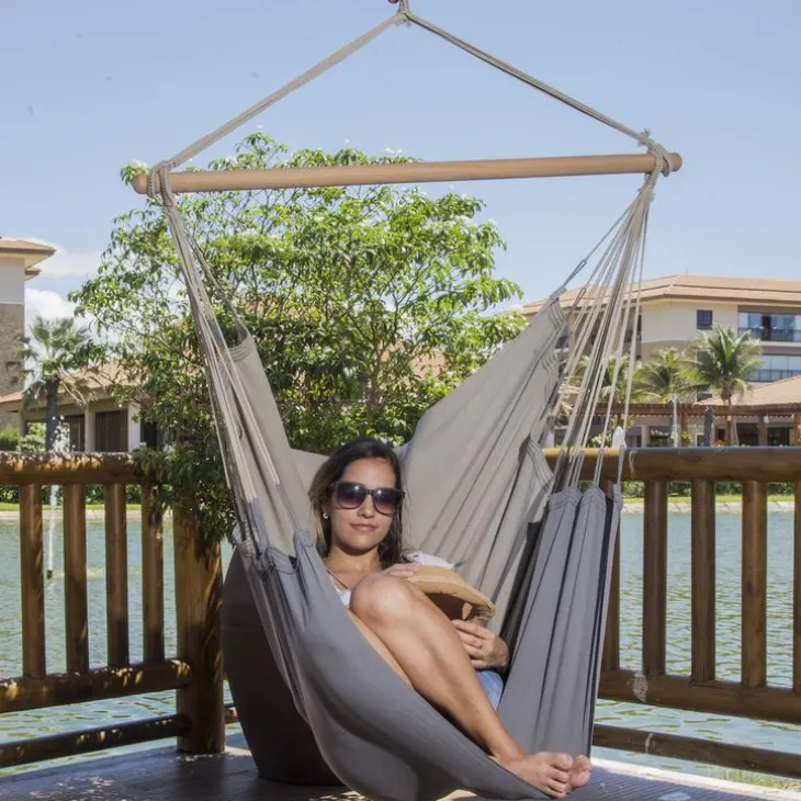 Chaise hamac coloris anthracite taupe certifié FSC® Jobek Hamac Trankil - 140 x 110 cm