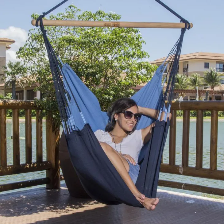 Chaise hamac coloris bleu Caraïbes en polypropylène Jobek Hamac TranKil - 140 x 110 cm