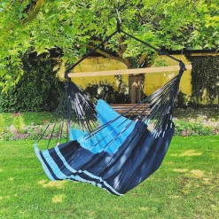 Chaise hamac coloris bleu Caraïbes en polypropylène XXL Jobek Hamac Konfort - 225 x 130 cm