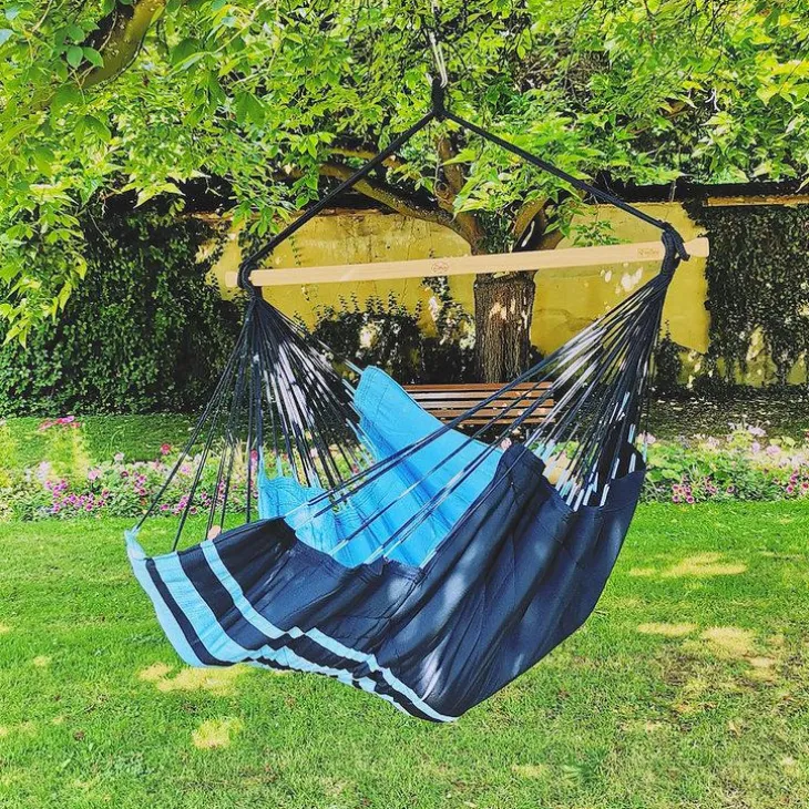 Chaise hamac coloris bleu Caraïbes en polypropylène XXL Jobek Hamac Konfort - 225 x 130 cm