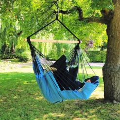 Chaise hamac coloris bleu Caraïbes en polypropylène XXL Jobek Hamac Konfort - 225 x 130 cm