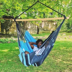 Chaise hamac coloris bleu Caraïbes en polypropylène XXL Jobek Hamac Konfort - 225 x 130 cm