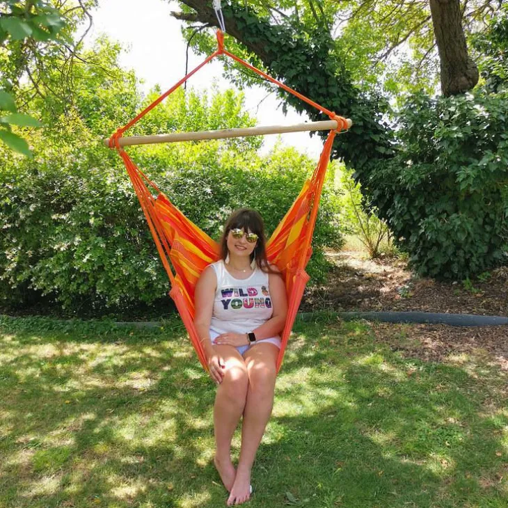 Chaise hamac coloris orange Sunny certifié FSC® Jobek Hamac TranKil - 140 x 110 cm