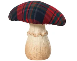 Champignon à chapeau tartan en terre cuite - 14 x 18 x 18,5 cm