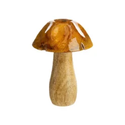 Champignon décoratif à poser en bois beige - Ø 9 x H 12 cm